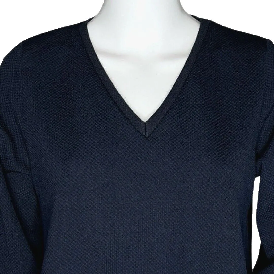 Zara Shirt Womens Small Navy Blue Textured Bell Sleeve‎ Basic Neutral Minimalist - Image 5