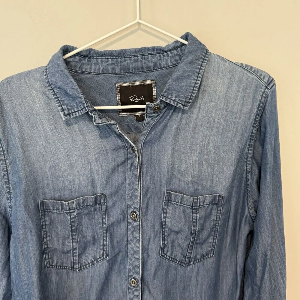 Rails Dark Wash Chambrah Denim Pullover Collared Shirt Midi Dress Sz Small 1650 - Image 4