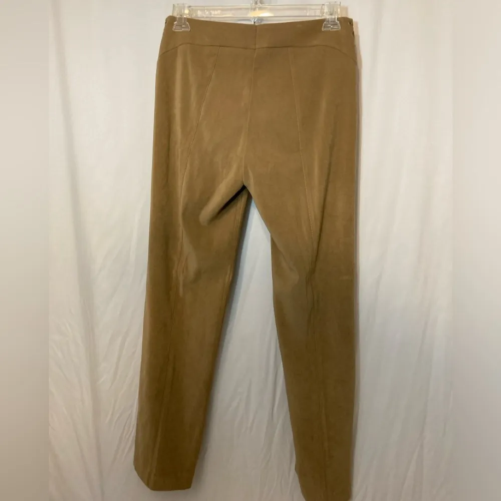 H&M Hennes Faux Suede Tan Wide Straight Leg Mid Rise Trousers Slacks Dress Pants - Image 7
