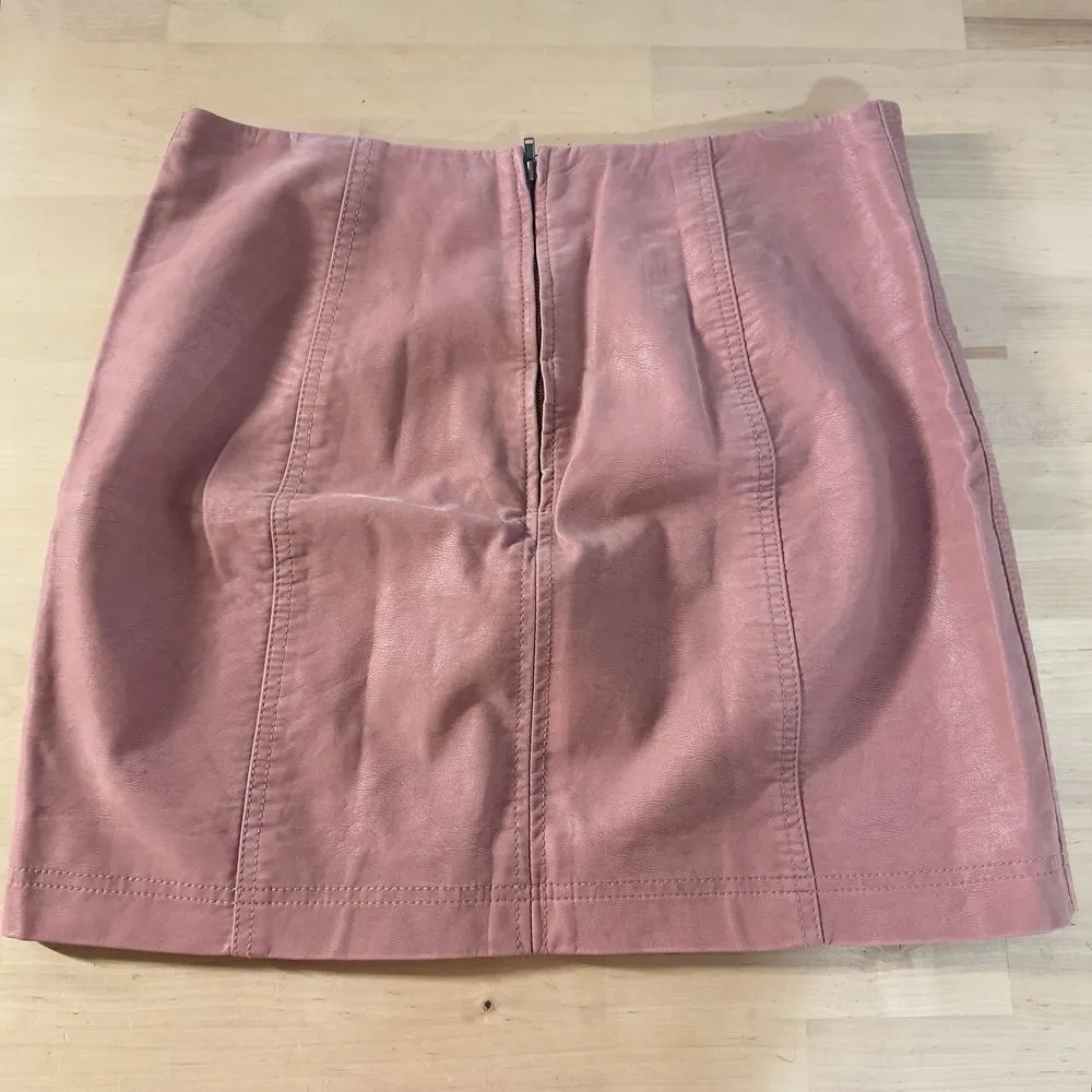 Free People Vegan Leather Mini Skirt Pink Modern Femme Size 8 Lined Coquette‎ - Image 5
