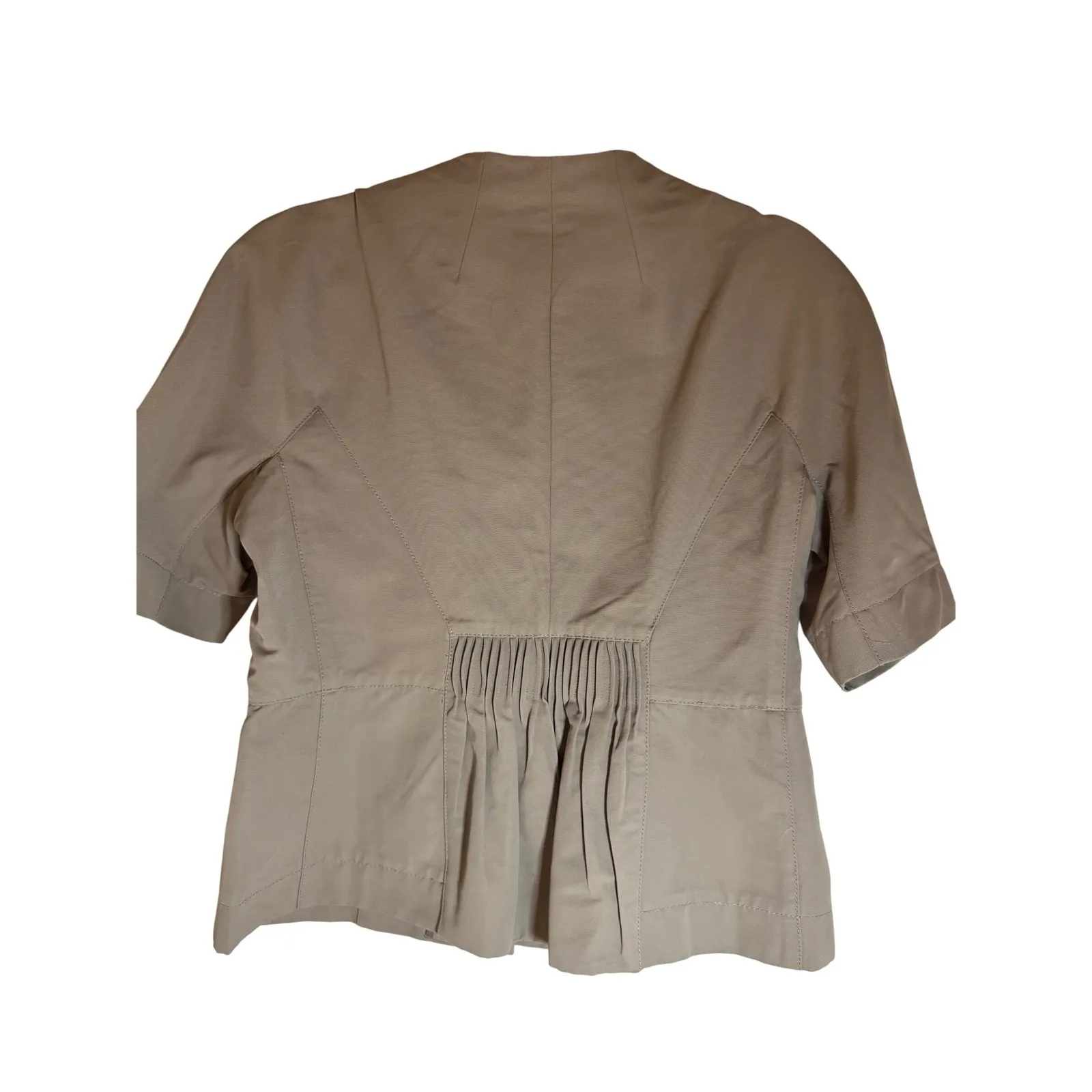 Ann Taylor Short Sleeve Peplum Jacket – Taupe Khaki, Pleated Back, Size 10 - Image 5