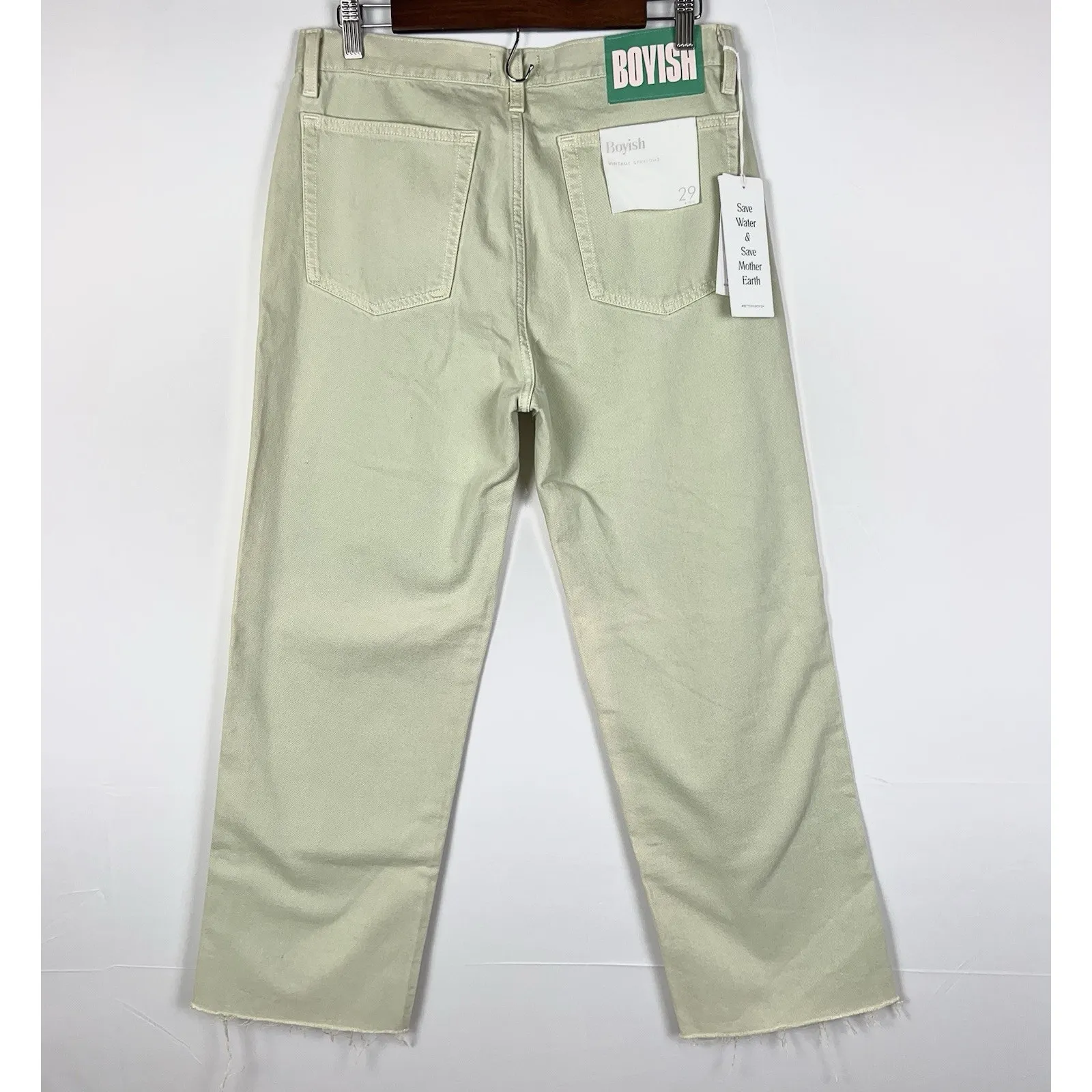 Boyish The Kirby High Rise Straight Jeans in El Cielo Green Crop Raw Hem 29 - Image 11