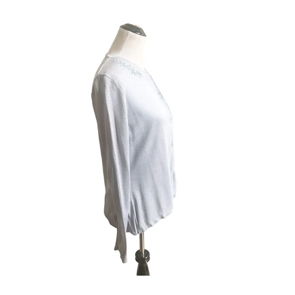 Vintage J.G. Hook Tussah Silk Embroidered Cardigan Medium Blue Teacher Preppy - Image 2