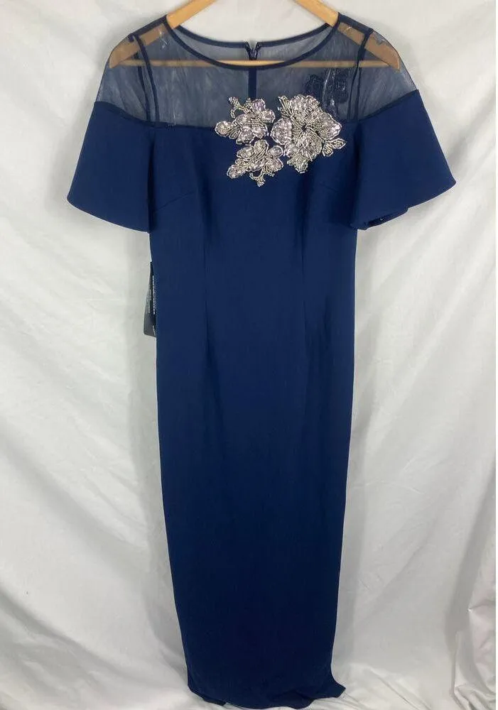 NWT JS Collections Fleur Beaded Column Gown Blue Size 4 - Image 5