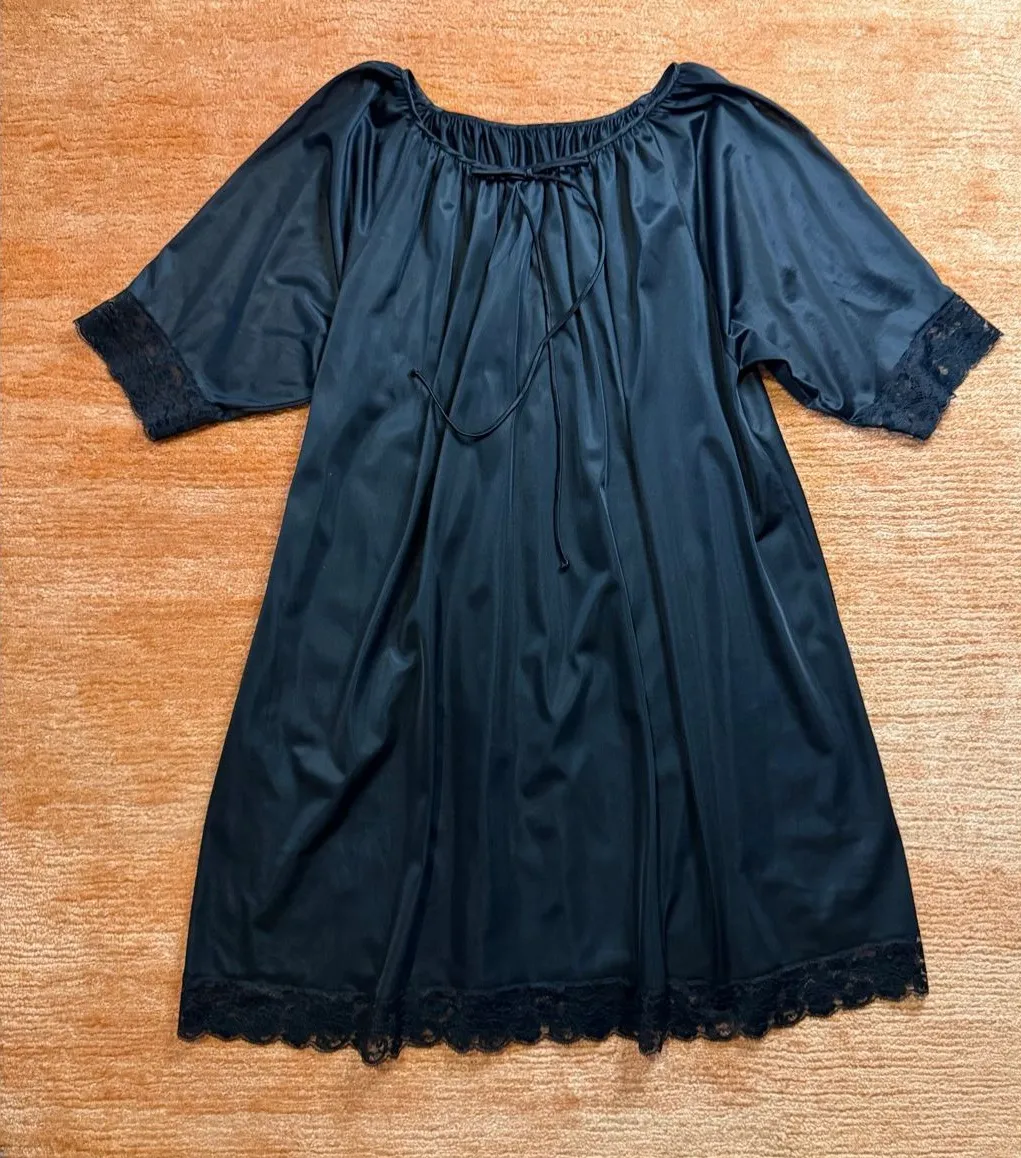 Miss Elaine Black Nylon Tricot Lace Nightgown Pullover Women’s Small - Image 1