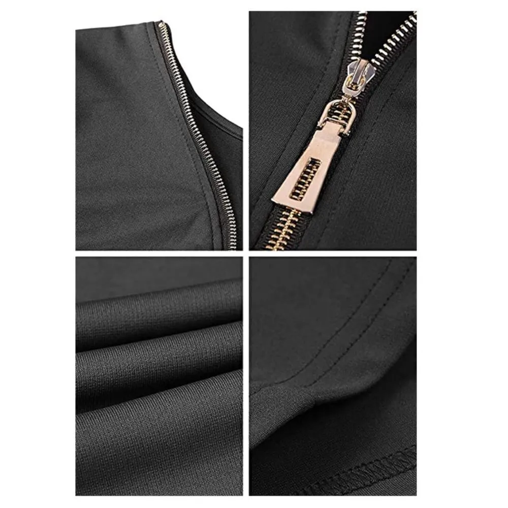 Women’s BodyCon Black Zipper Long Sleeve Party Club Dress Size L NEW Size L - Image 9