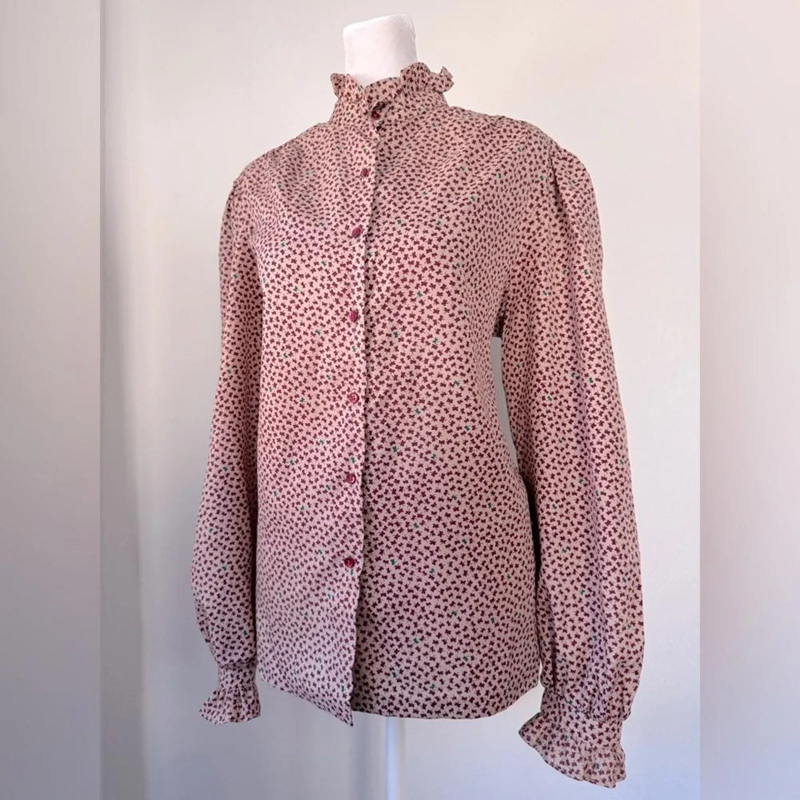 Vintage ‘70s Inner Visions by Ship ‘n Shore Clover Print Long Sleeve Blouse Red Size 16 - Image 3