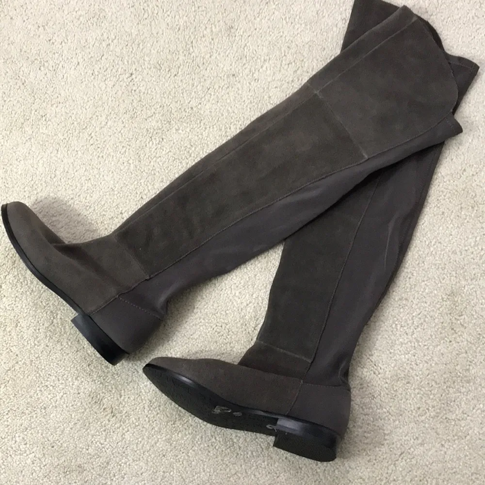 Dark Grey Suede Over the Knee Boots - Image 2