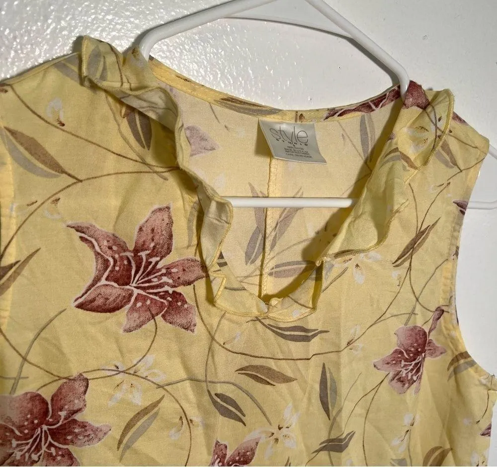 Vintage Style Studio Midi Dress Yellow Pink Floral - Image 7