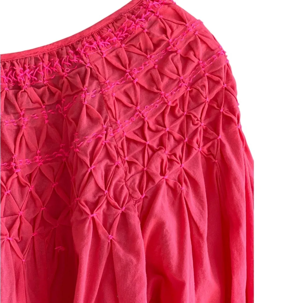 Free People women’s Orange / Pink stitching Baby Doll Blouse Top - Image 7