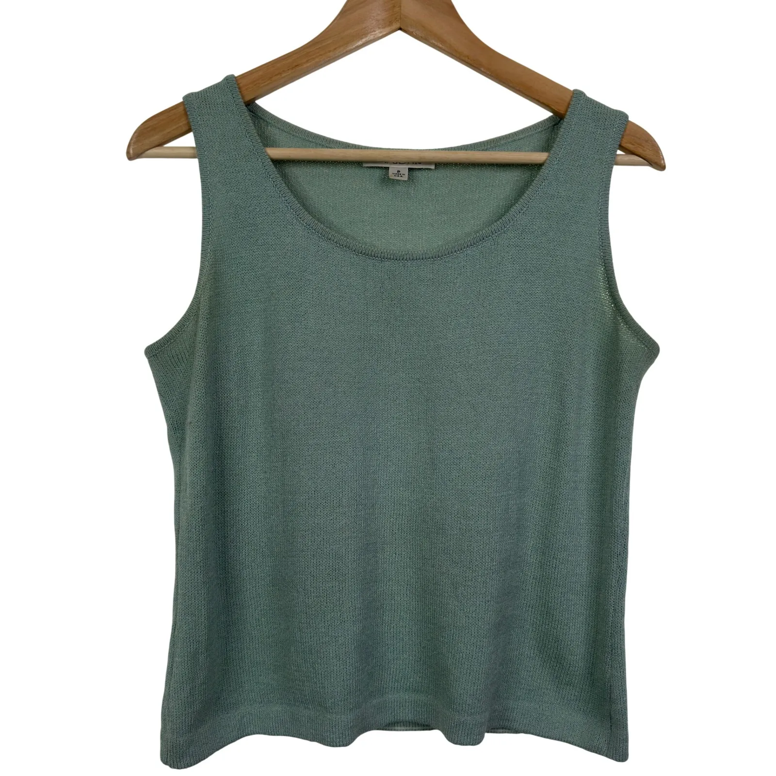 ST JOHN Petite Knit Tank Top Green Sleeveless Scoop Neck Women Size S - Image 2