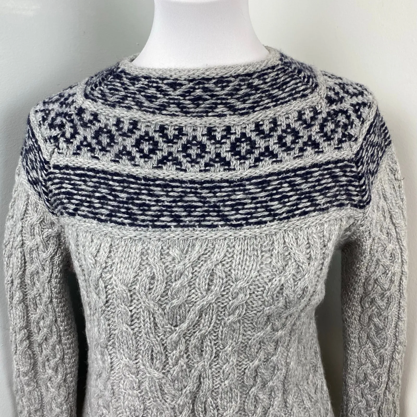 NEW Aran Mor M‎erino F‎‎air Isle Aran Sweater With Pockets‎‎ Medium Gray - Image 3