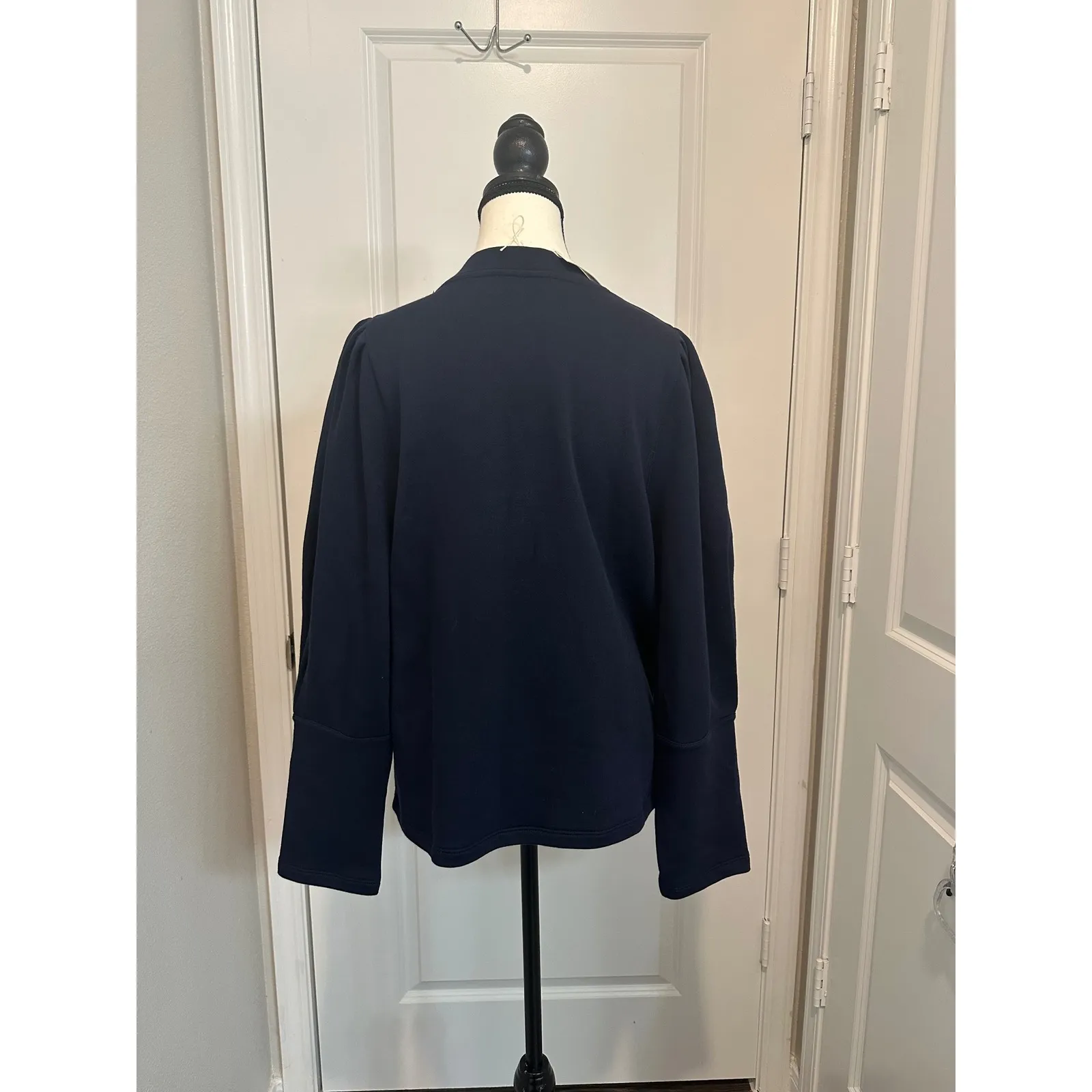 Rebecca Taylor Navy Puffed Sleeve Knit Top XL Pima Cotton Made Peru NWT - Image 2