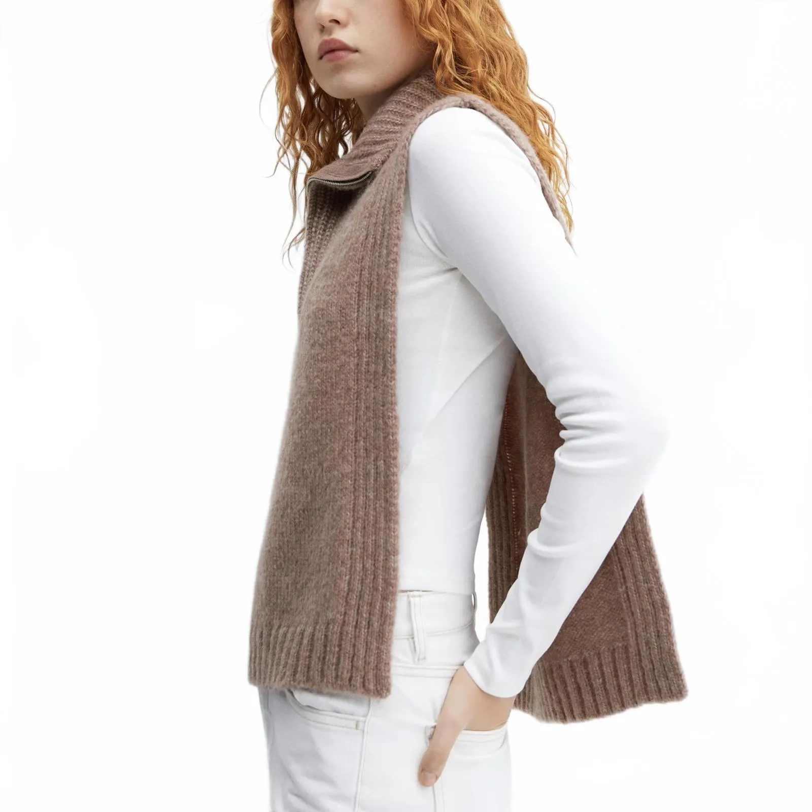 Mango Wool Alpaca Blend Open-Sided Vest with Zip Neck Pale Pink NWT Small - Image 2