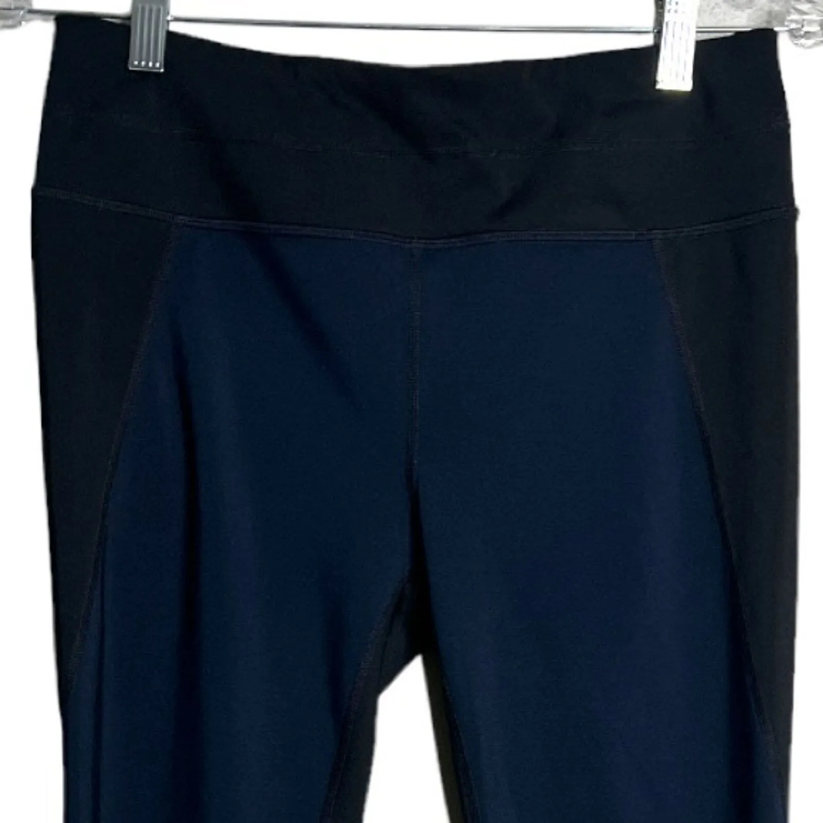 Athleta Pants Women Medium Spliced Sonar Tight Black Navy Blue Yellow Athleisure - Image 3