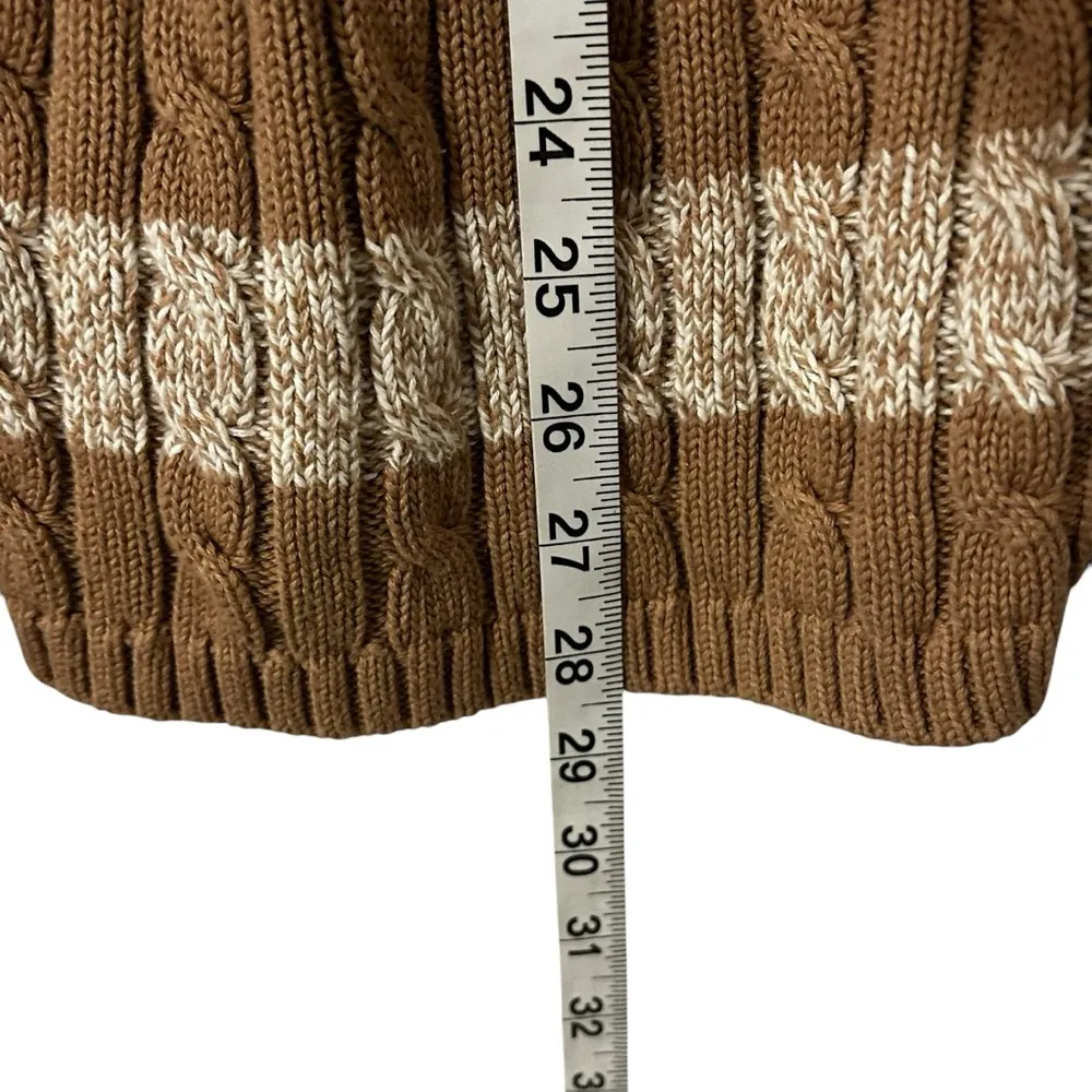 Vintage Brown Stripe L.L. Bean Sweater Zip Up Design Women’s Large Knit Style Tan - Image 2