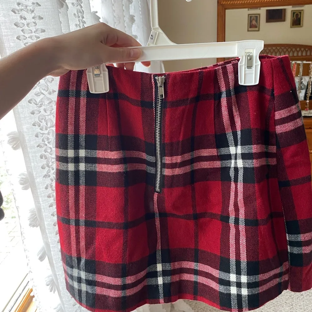 Red Plaid Skirt with Ring Detail - Image 3