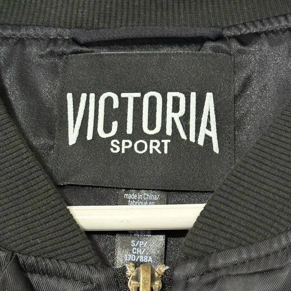 VICTORIA SPORT women's size small black long zip front sport jacket bomber ties - Image 8