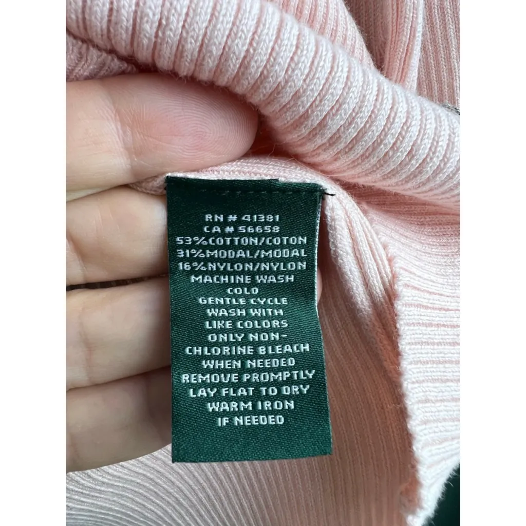 Lauren Ralph Lauren Mock Neck Ribbed Knit Top XL Pink Long Sleeve Stretch - Image 5