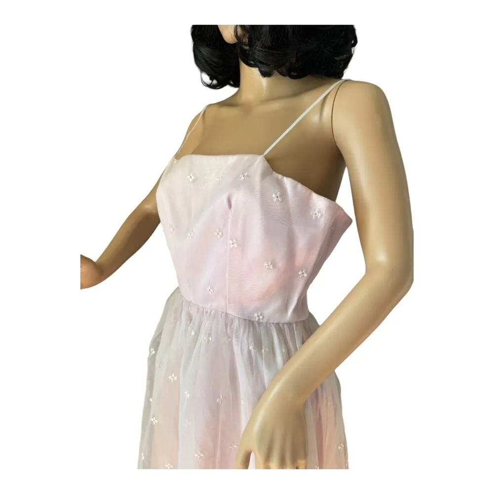 American vintage pink & white sheer eyelet bridesmaid prom maxi dress size Small - Image 7