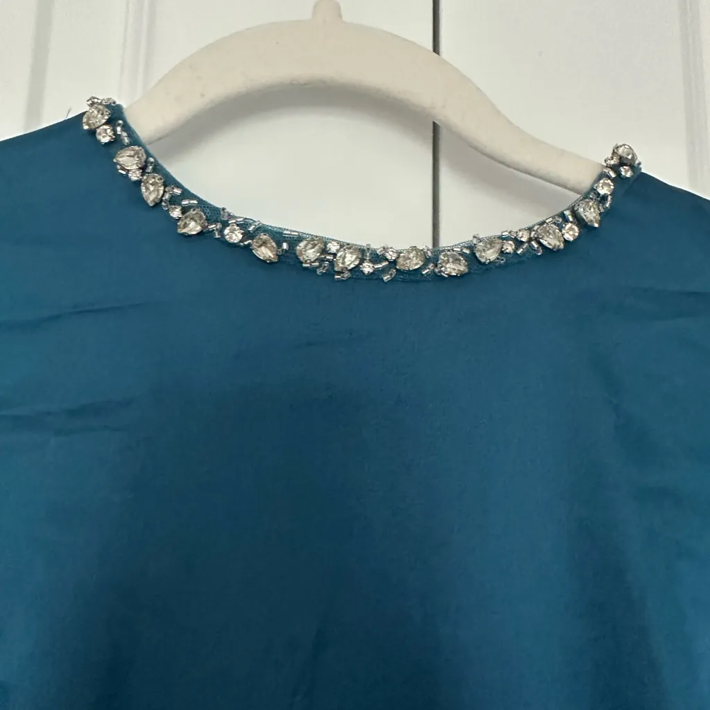 Ieena for Mac Duggal  Sapphire Long‎ Sleeve Jewel Trimmed Charmeuse Gown- NWT - Image 6