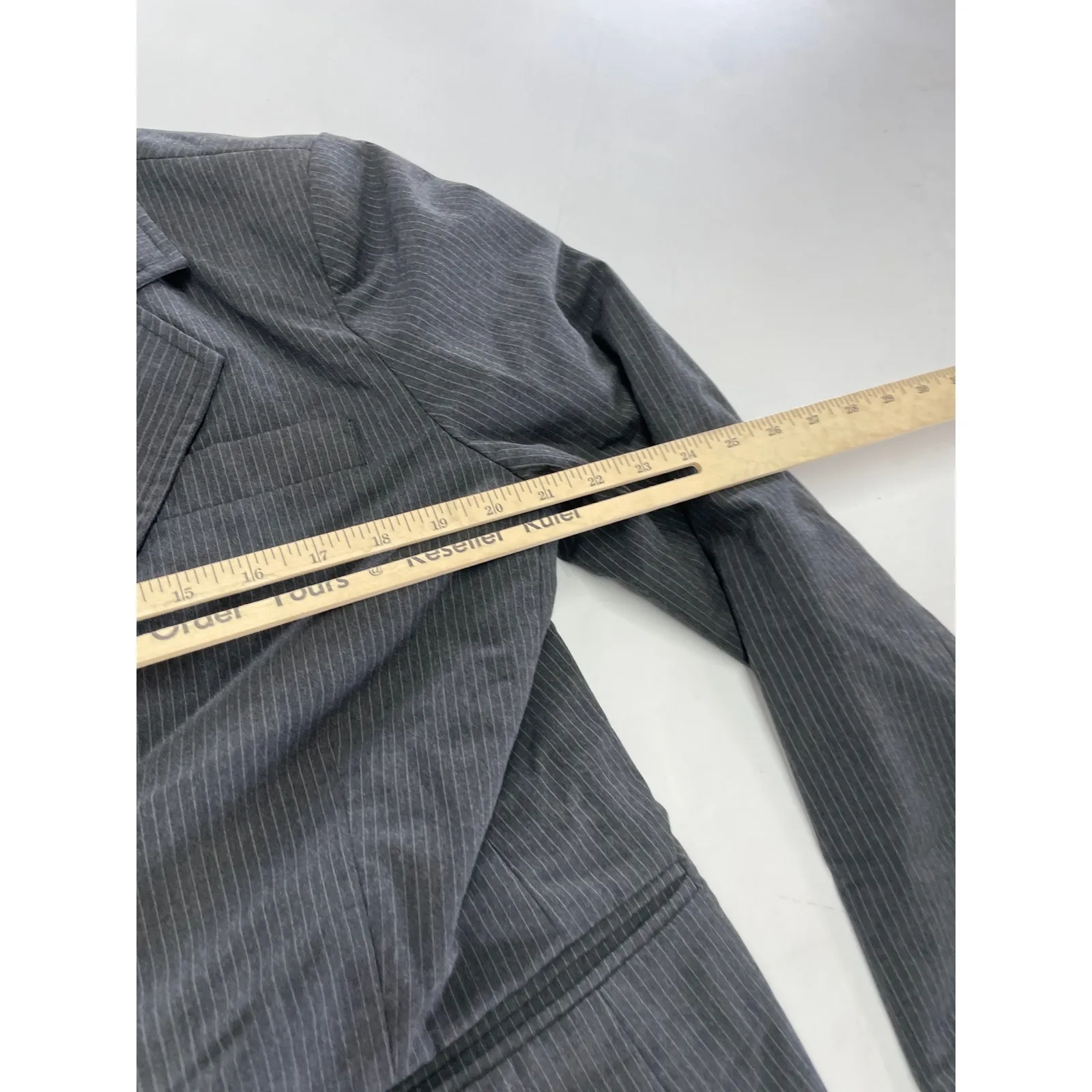 Moon River Jacket Womens Large Grey Pin Striped Double Layer Twill Button Blazer - Image 8