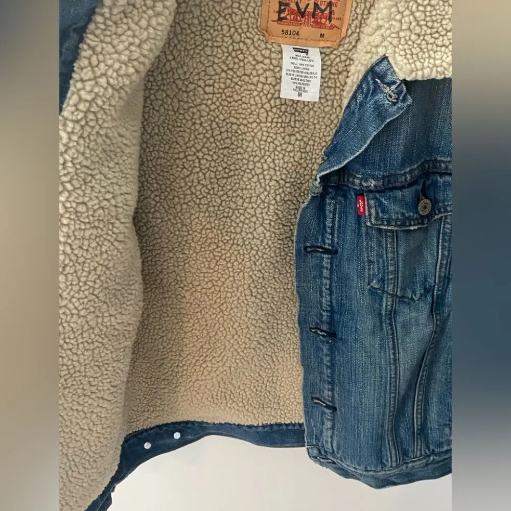 Levi’s Trucker Denim Jean Jacket Sherpa Lined Faded Distressed Grunge 90s Y2K - Image 16