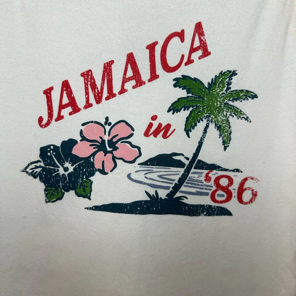 🤍PacSun Jamaica in 86’ Graphic White and Yellow Trim Fitted Tank Top - Image 6