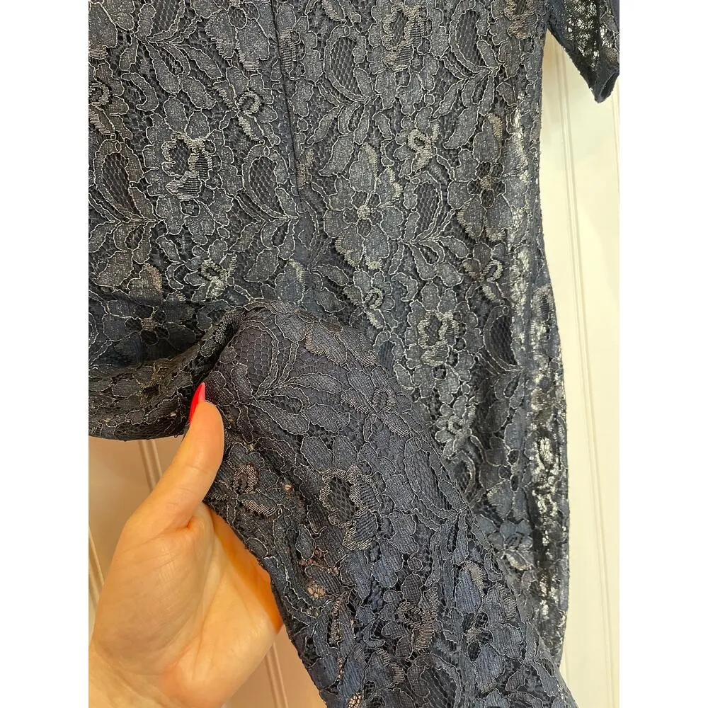 Barney’s New York Womens Lace Mini Sheath Dress Size 2 Midnight Navy Blue Floral - Image 4