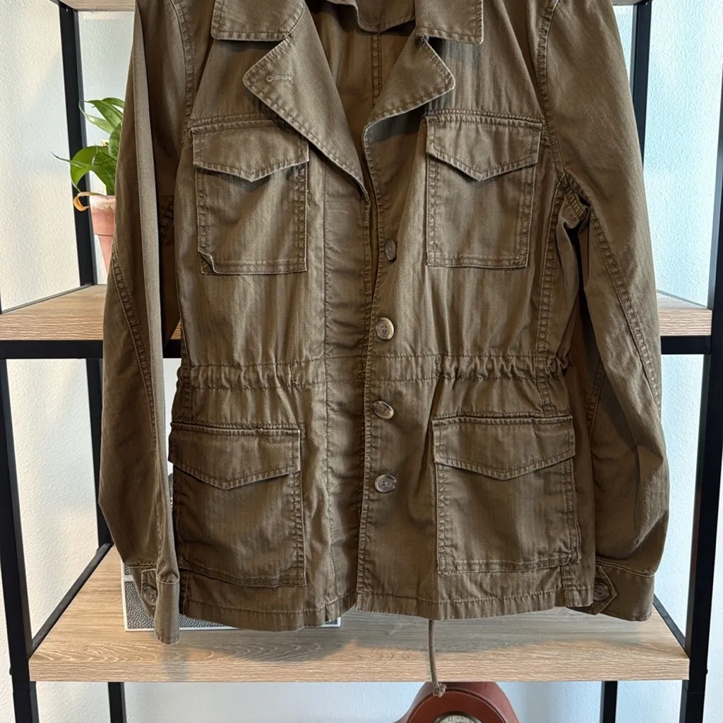 J. Crew Classic Green Military Utility Button Drawstring Canvas Cotton Jacket, M - Image 4