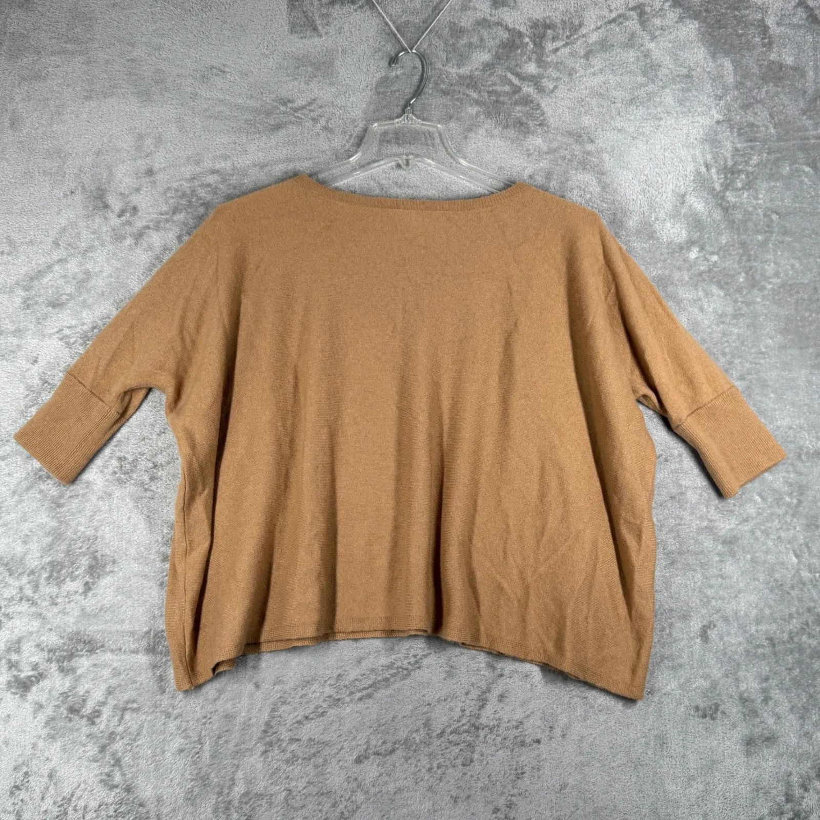 Garnet Hill Sweater Womens 100% Cashmere 3/4 Sleeve Boat Neck‎ Boxy Tan Size S - Image 2