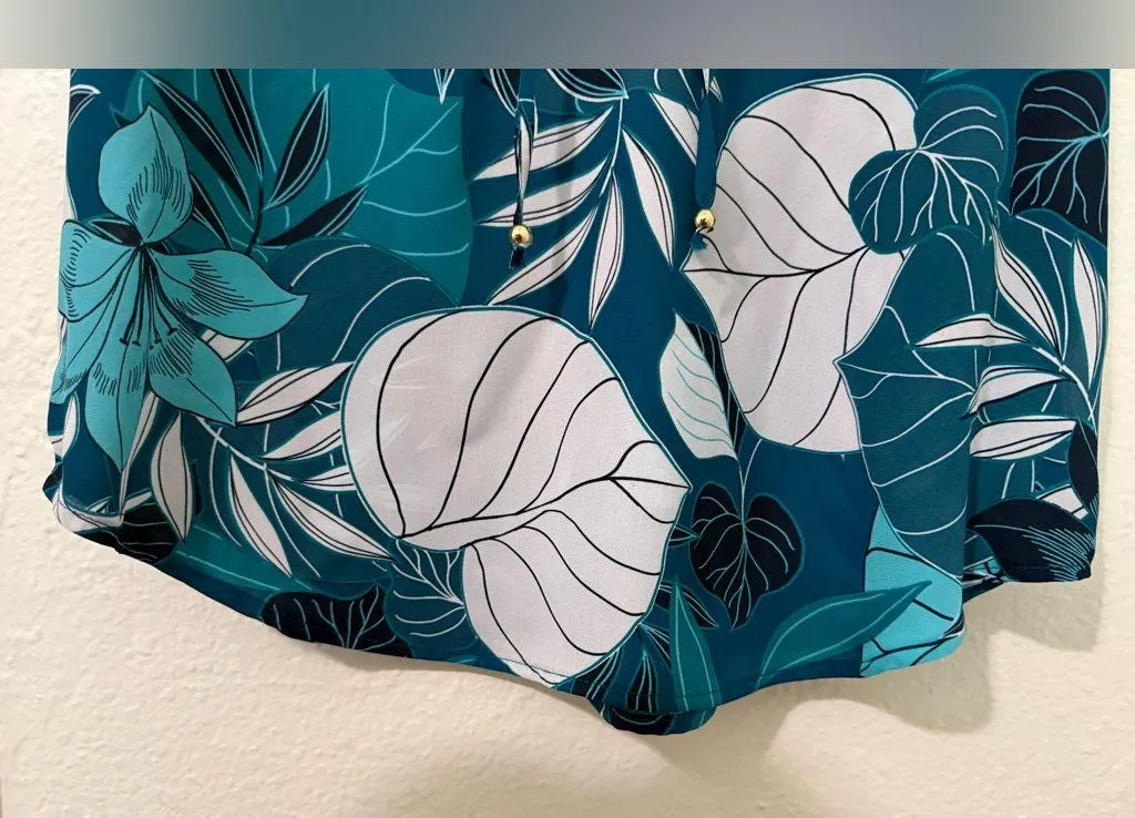 Liz Claiborne Women's Polyester Tropical Different Blues Short Sleeve Blouse XS - Image 2