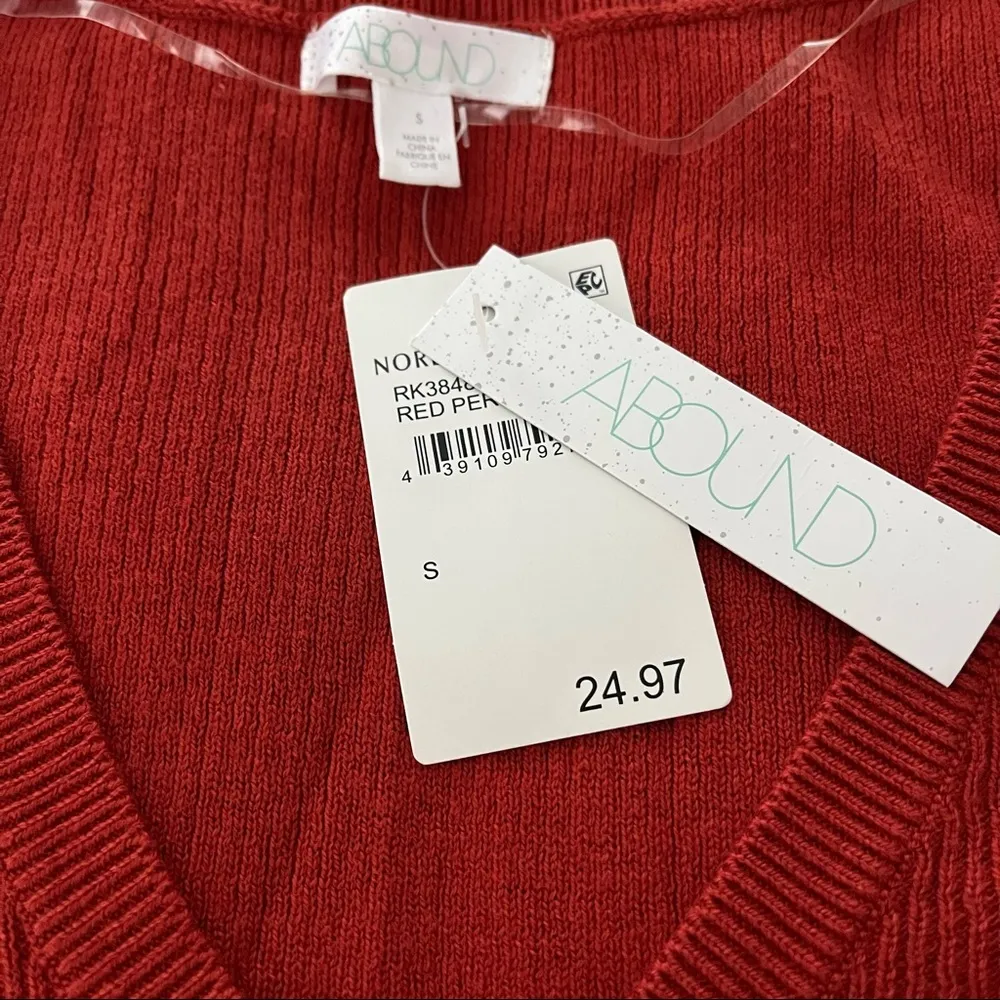 NWT Nordstrom Abound Pullover Sweater V-Neck , Red Persimmon - Image 8