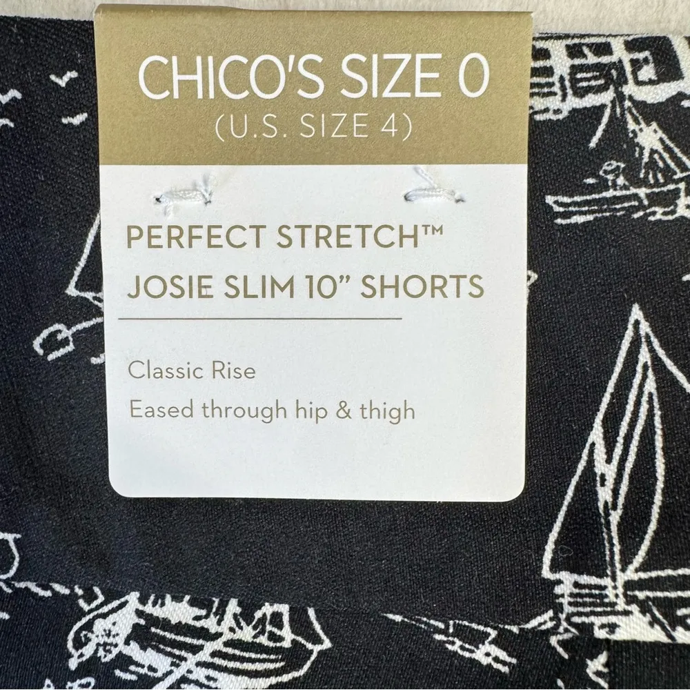 Chico’s Perfect Stretch Sailor Girls Josie Slim 10” Shorts Black White Sailboats - Image 5