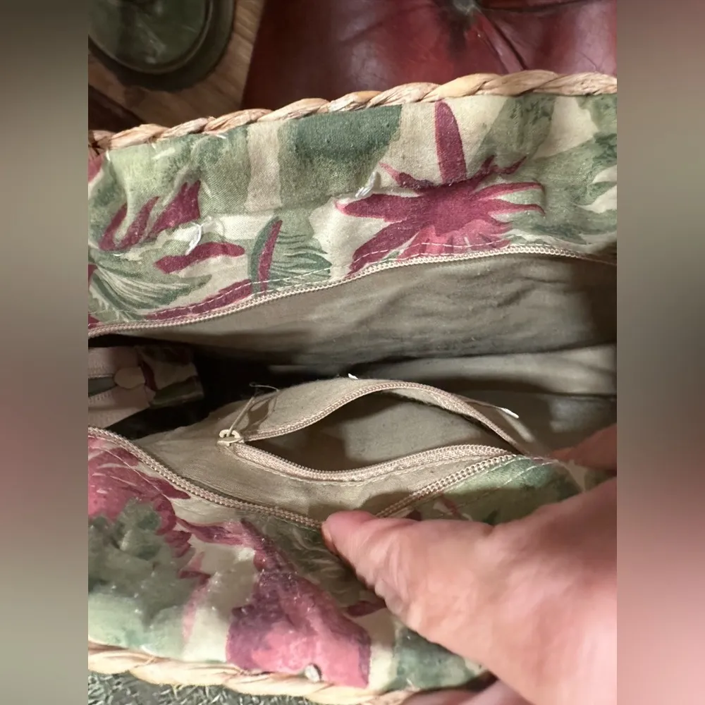 Vintage Cappelli Straw Handbag With Monkey, Flower and Coconut Palm Embroidery Tan - Image 5