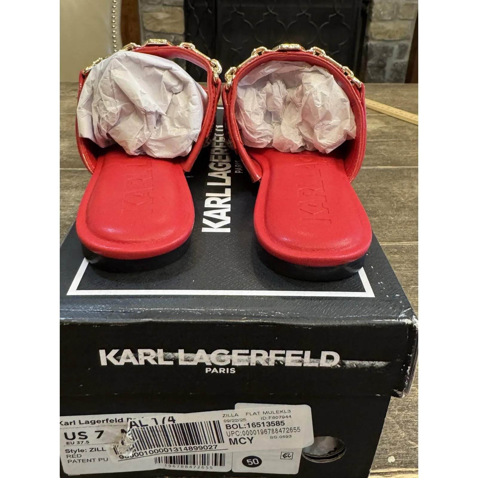 NWB KARL LAGERFELD PARIS Women's Zilla Square Toe Mule Flats Red Size 7 - Image 8