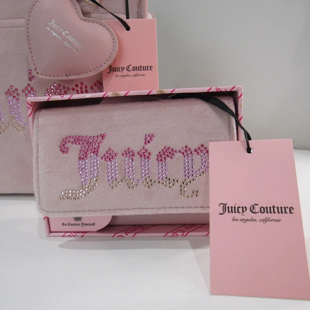 Juicy Couture Pink Rhinestone Velour Handbag and Wallet Set - Image 10