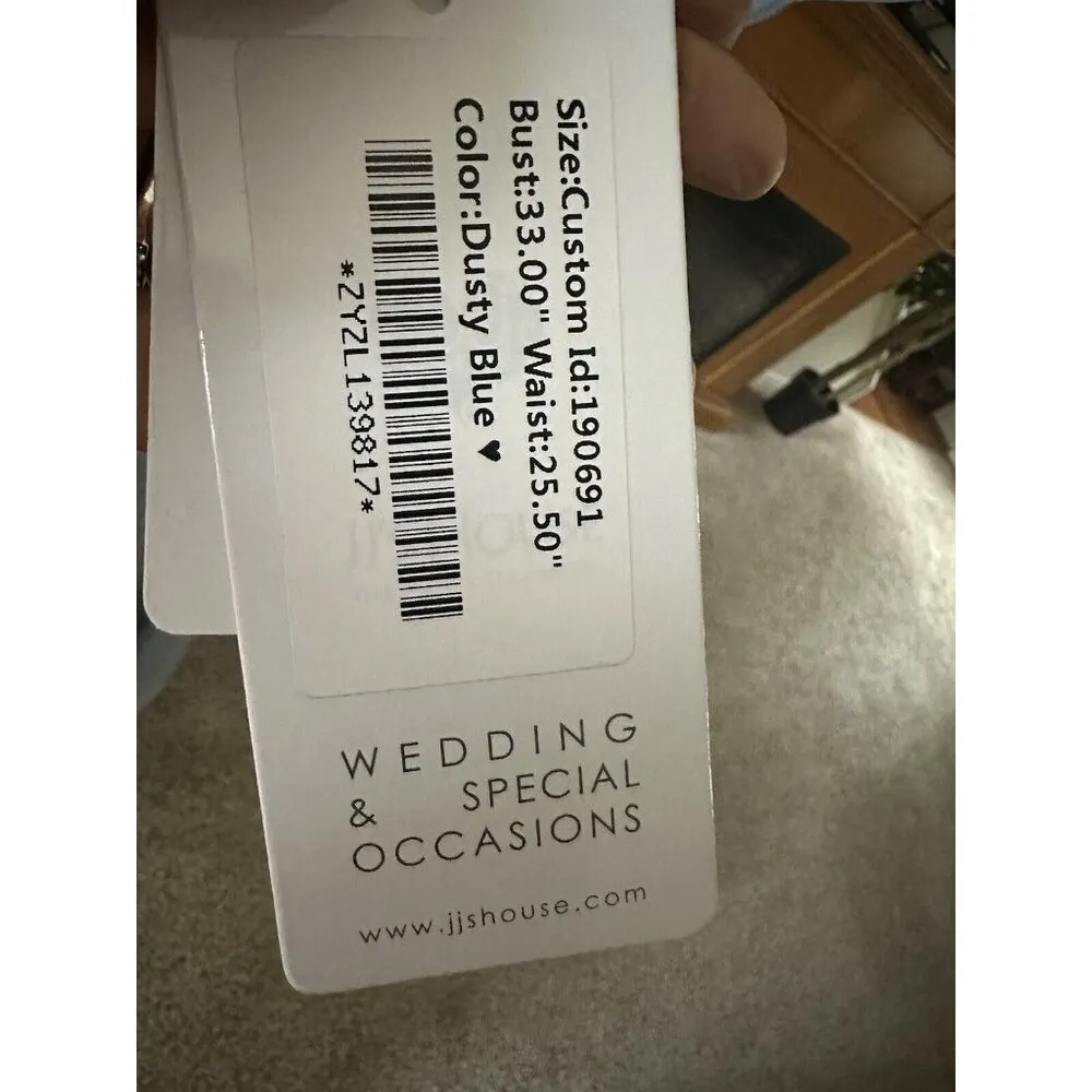 JJ'S HOUSE SIZE XS DUSTY BLUE EMPIRE WAIST BRIDESMAID GOWN FLUTTER SLEEVE NWT - Image 8