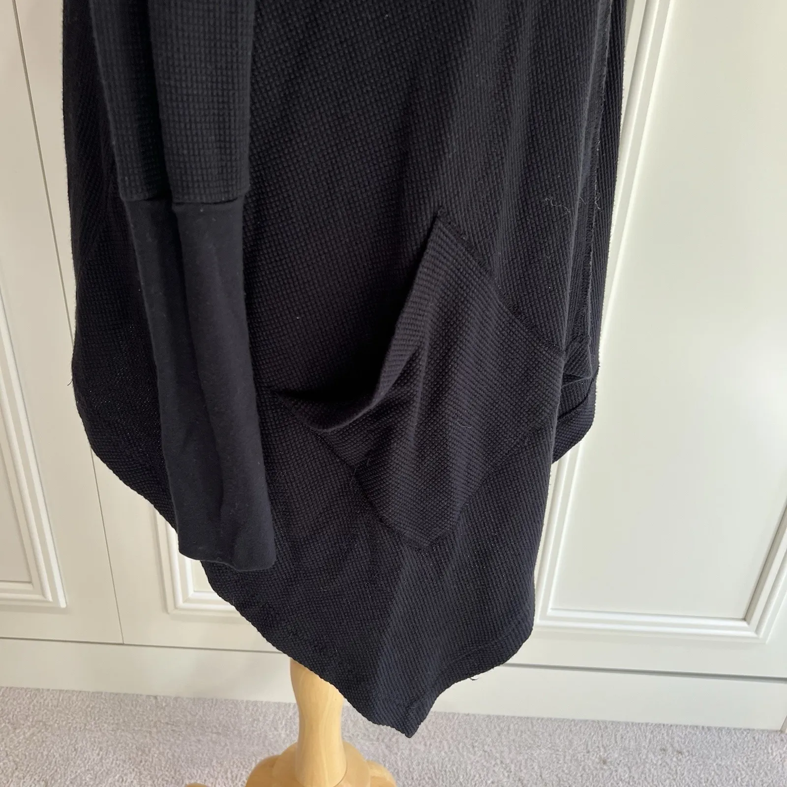 Splendid Black Cardigan Waffle‎ Knit Hooded Asymmetric Minimalist Cozy Classic - Image 3