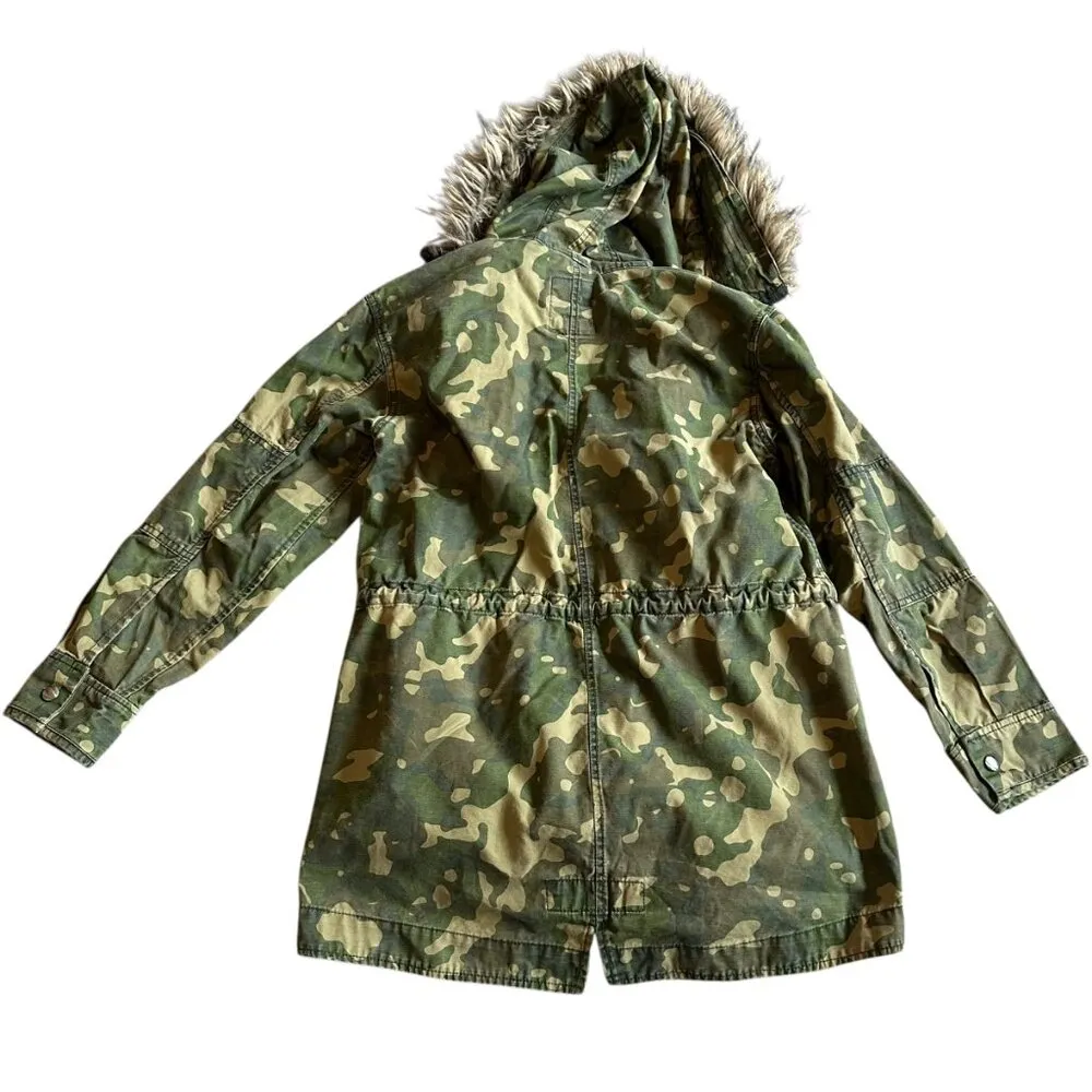 Gap Camo Print Jacket Coat Anorak Faux Fur Lined Hood Zip-Out Lining Size Small - Image 9