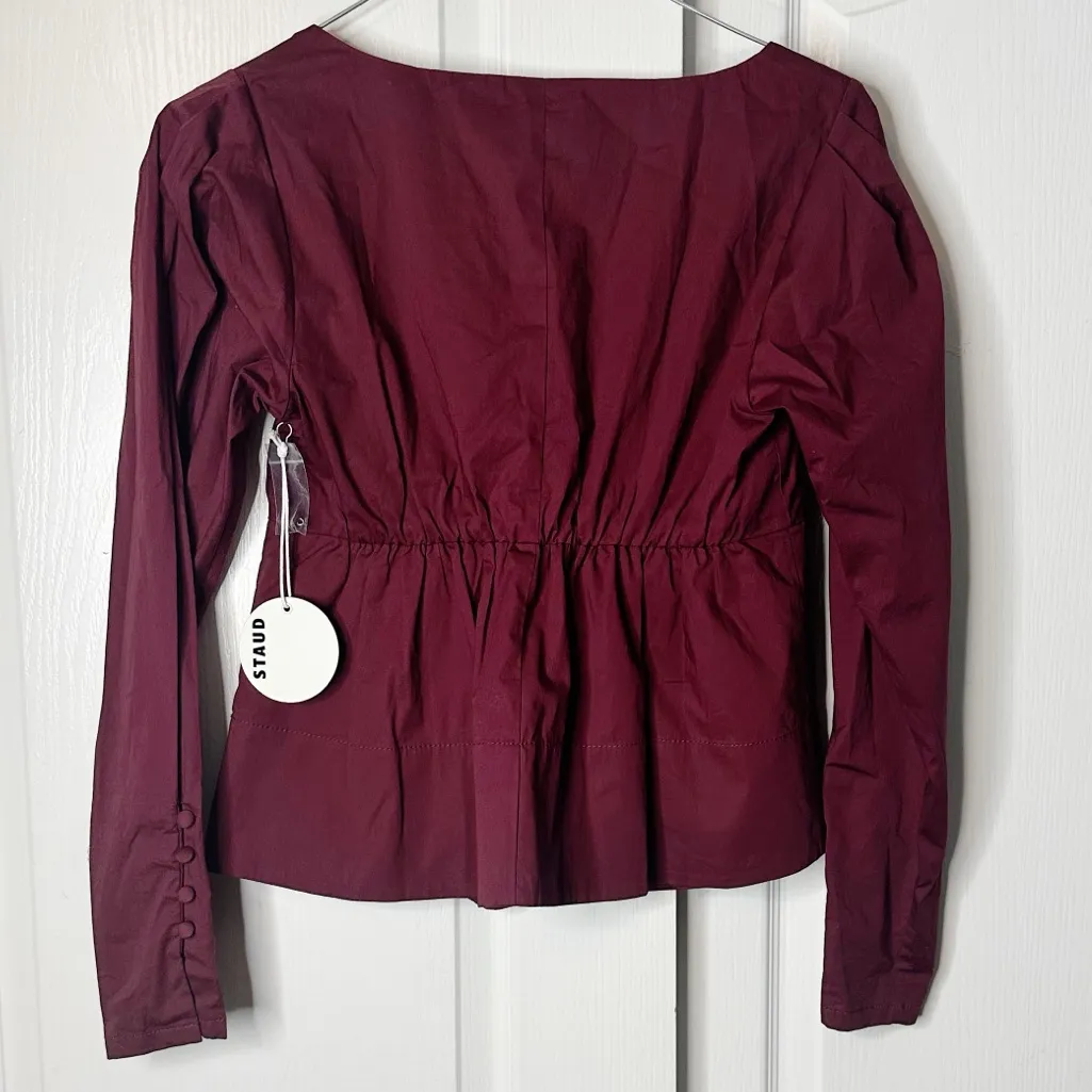 STAUD Peggy Top Plum Cotton Poplin Peplum Blouse Size Large NWT - Image 7
