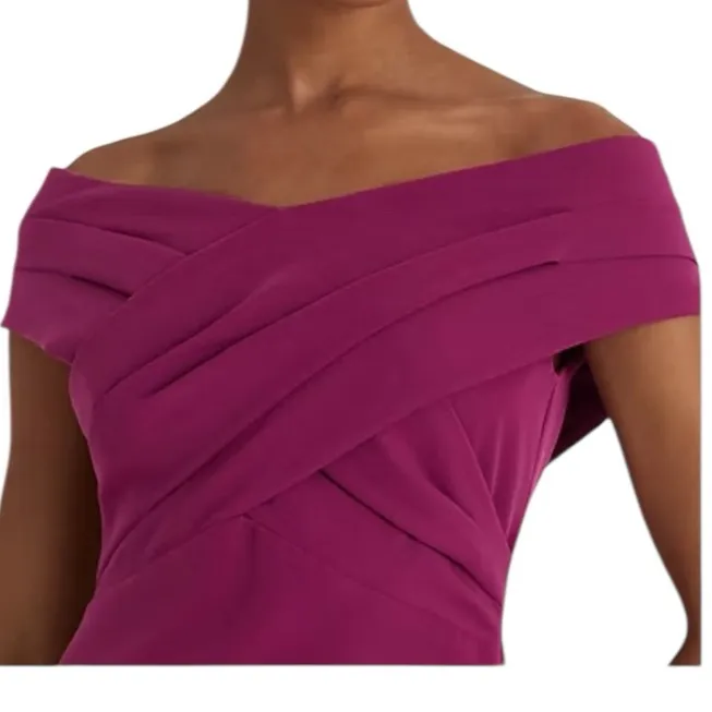 NWT Lauren Ralph Lauren Crepe Off The Shoulder Cocktail Dress Plum Size‎ 10 - Image 3
