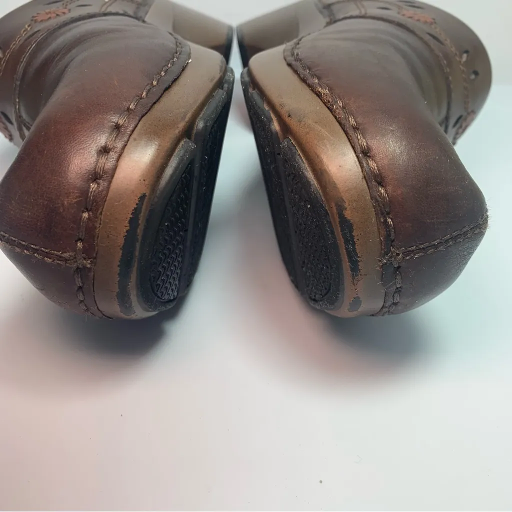 Dansko Brown‎ Leather Split Toe Floral Clogs Shoes 37 - Image 11