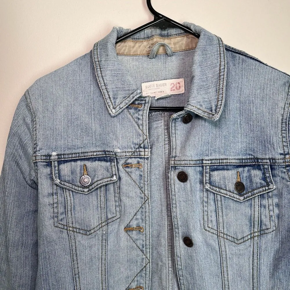 Vintage Eddie Bauer 20 Metal Button Blue Denim Jean Jacket Women Medium Top Auth - Image 4
