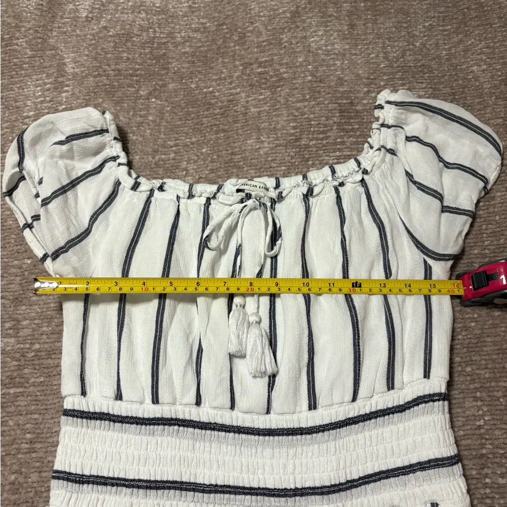 American Eagle Tiered Striped Dress Flowy Boho Tie Front Knee Length Black/White - Image 7
