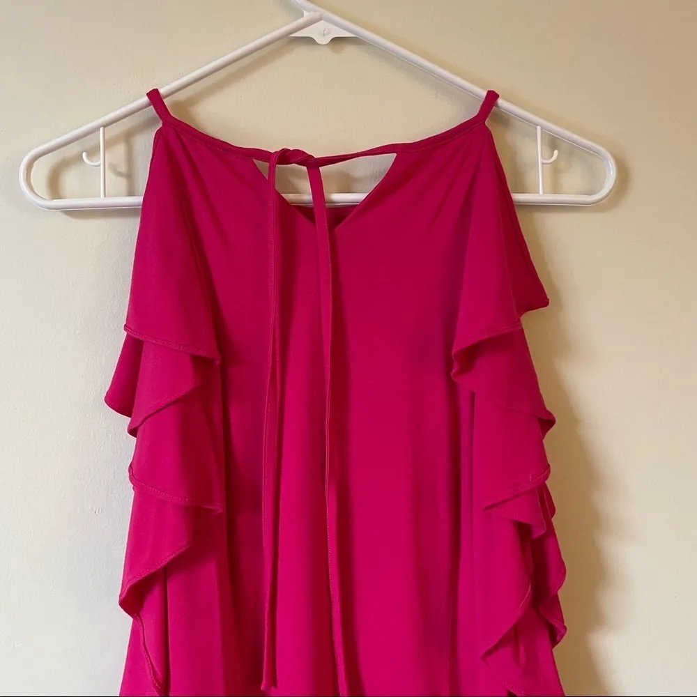 Ann Taylor hot pink flutter sleeve midi dress soft rayon women’s summer dress - Image 5