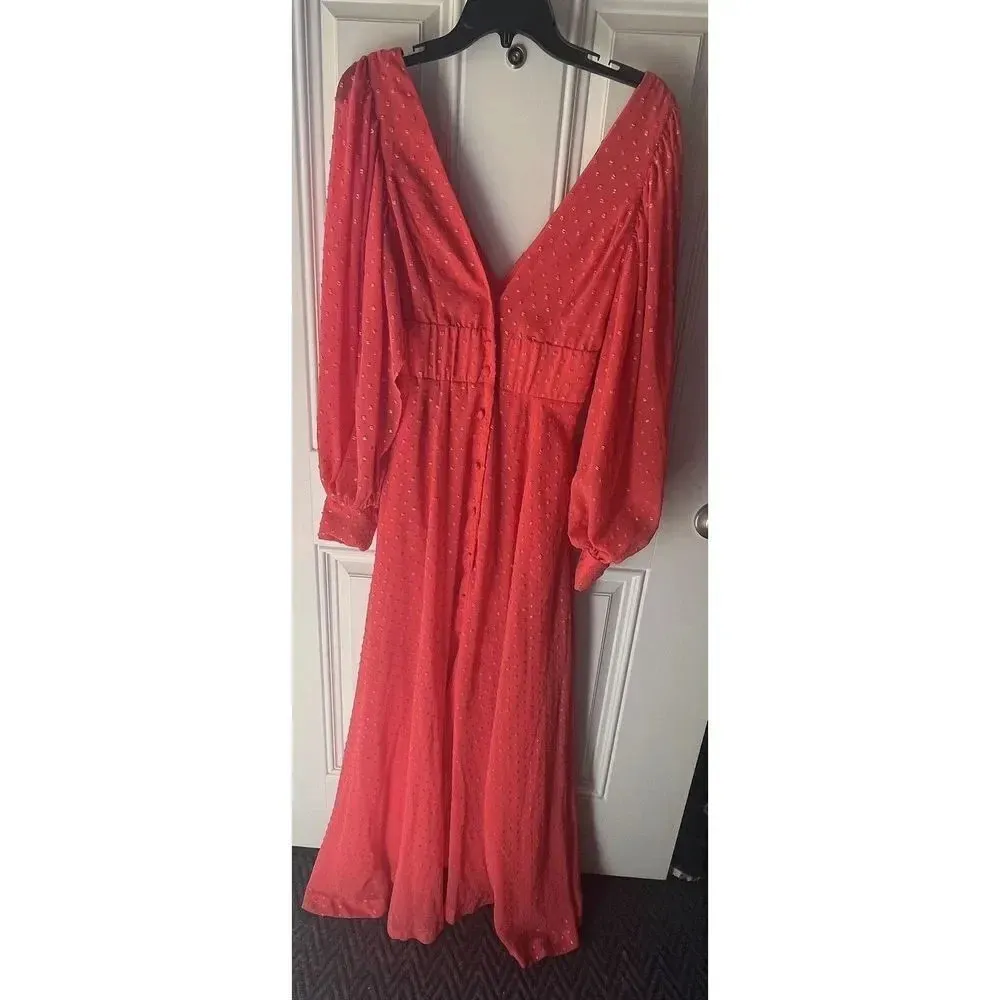 Kimberly Goldson NEW Lesli Jacquard Maxi Dress SIZE Xs WOMENS Coral Gold Pink - Image 7