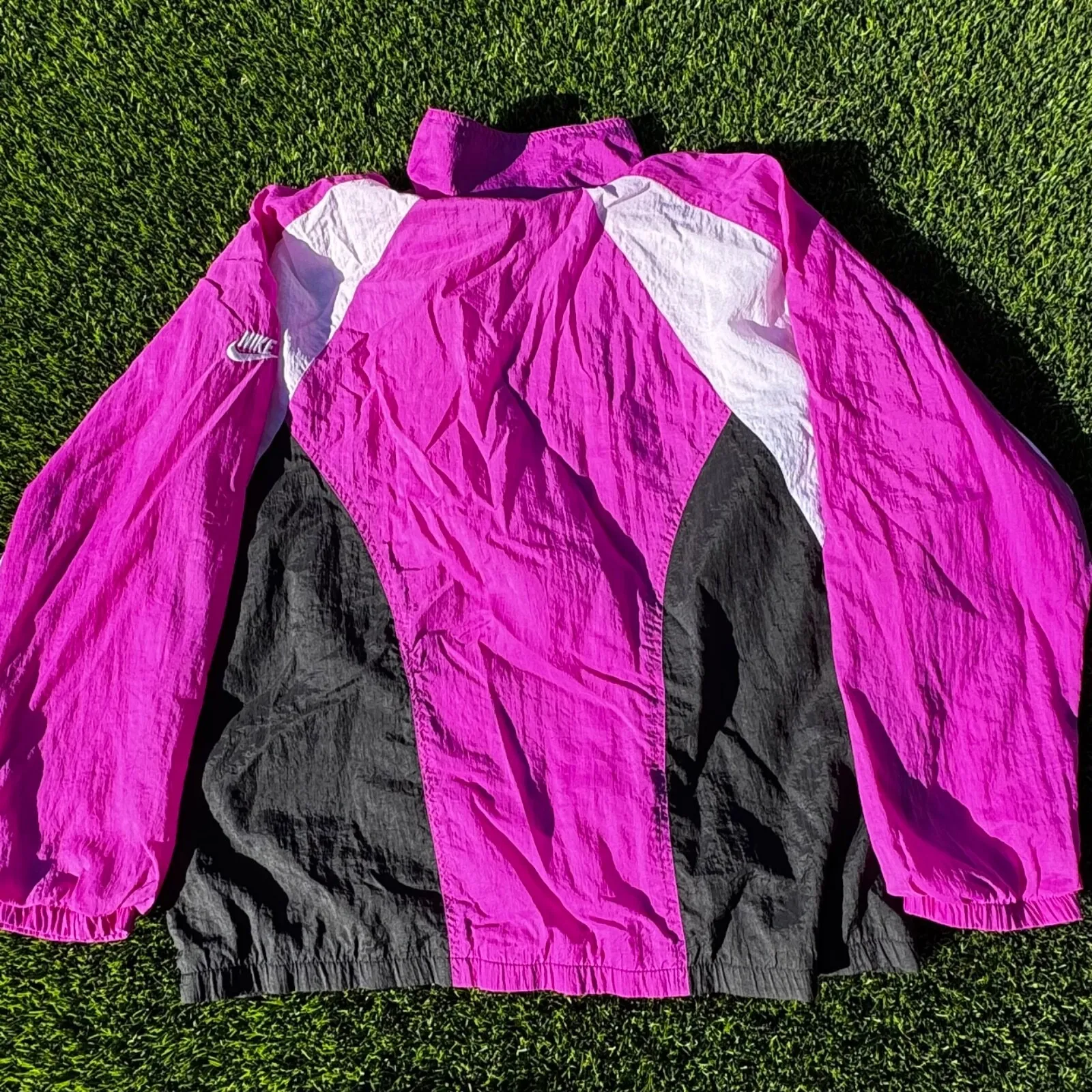 Vintage Nike 90's Windbreaker Track Jacket Size Large Black Pink Women‎ - Image 4