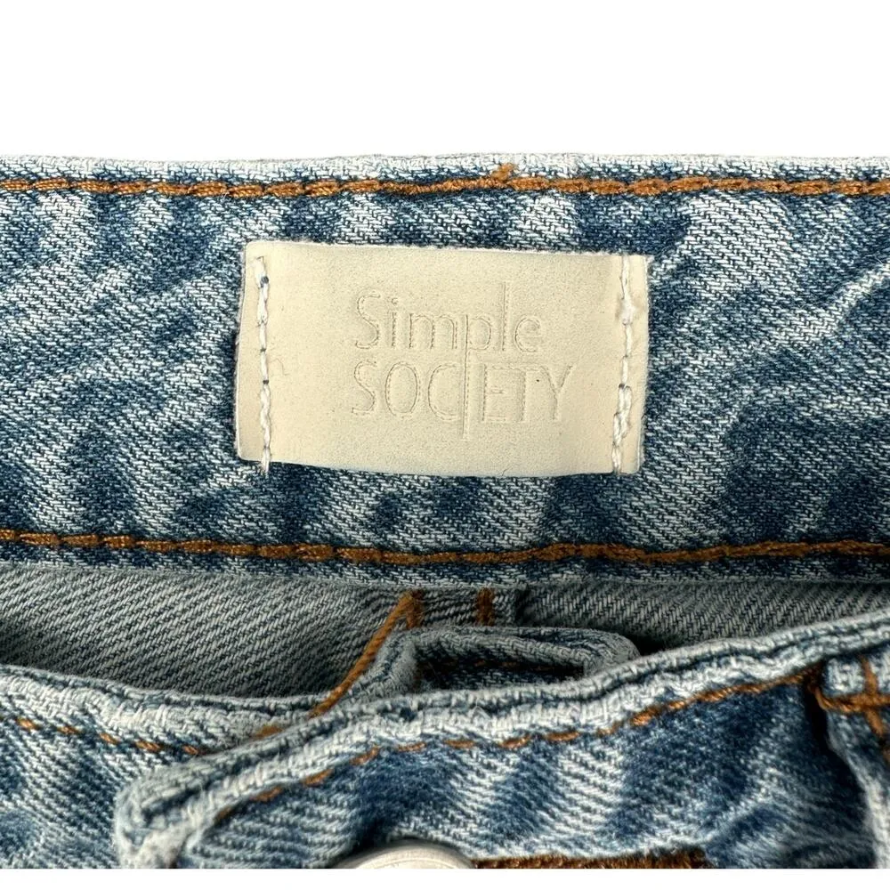 Simple Society Juniors Light Wash Cut-Off Denim Jean Shorts Size 3 High Waisted - Image 3