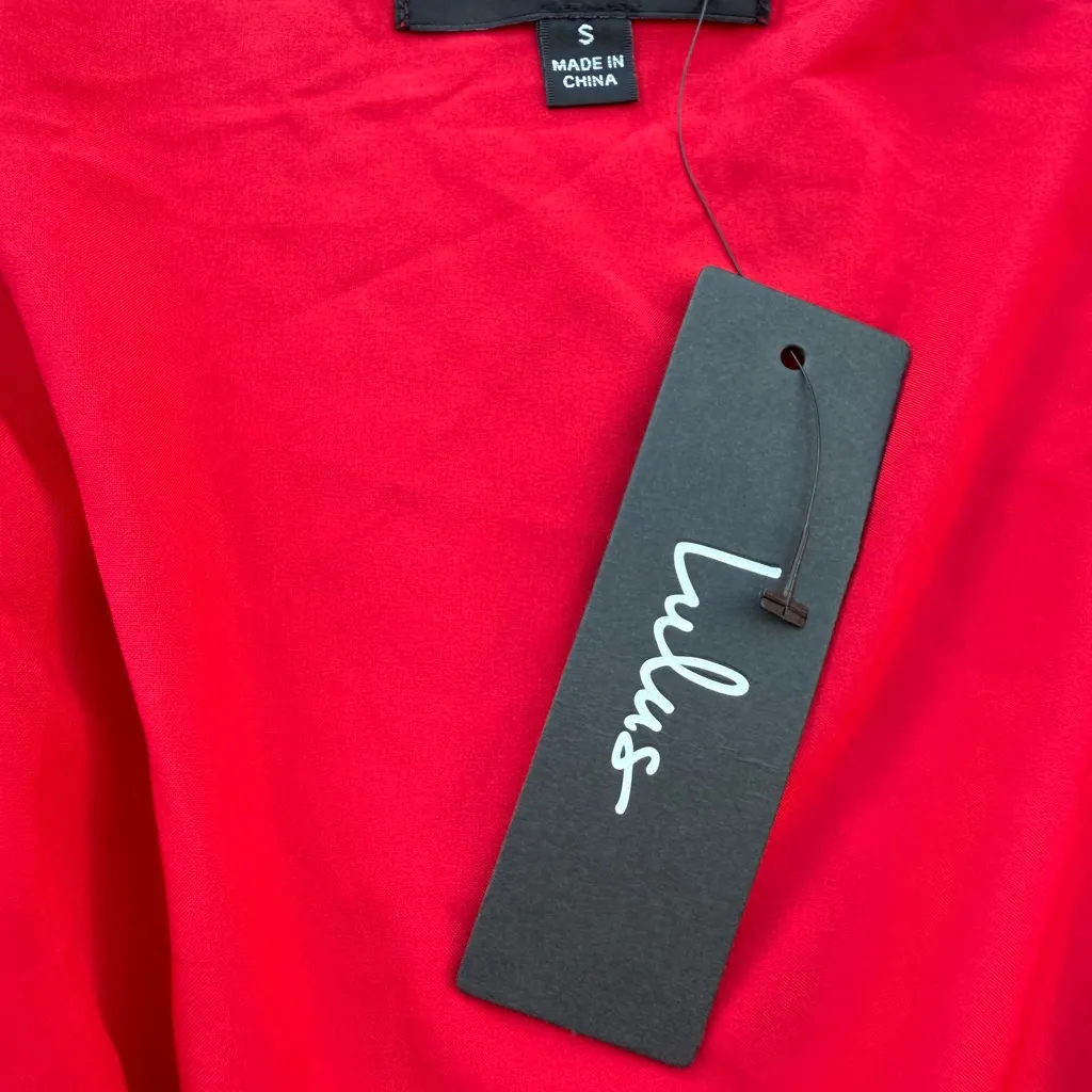 Lulus Much to Celebrate Red Swiss Dot Flutter Sleeve Wrap Mini Dress Size Small - Image 10